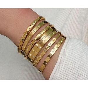 NEW Unisex Gold Plated 316L Simulated‎ Diamond Star Cuff Bracelet, Adjustable